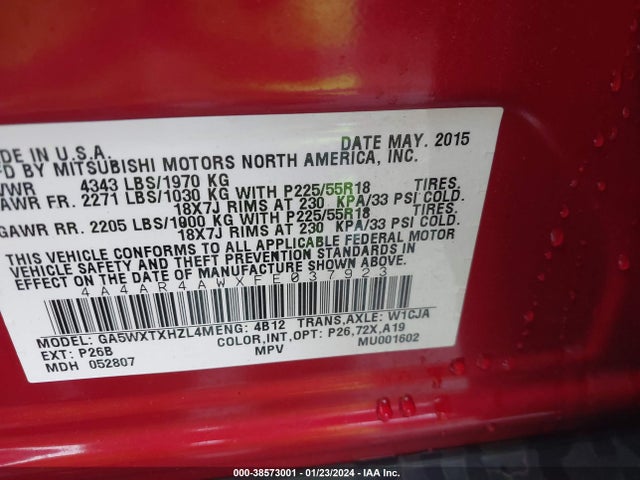 Продажа на аукционе авто 2015 Mitsubishi Outlander Sport Gt, vin: 4A4AR4AWXFE037923, номер лота: 38573001