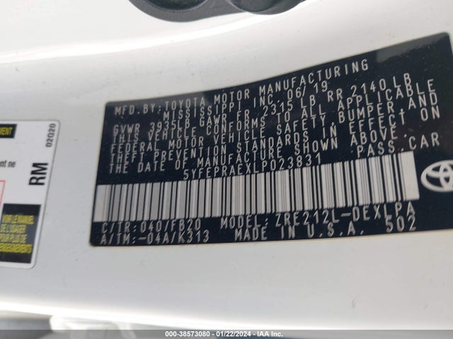 Toyota COROLLA LE 2020 5YFEPRAEXLP023831 Image 9