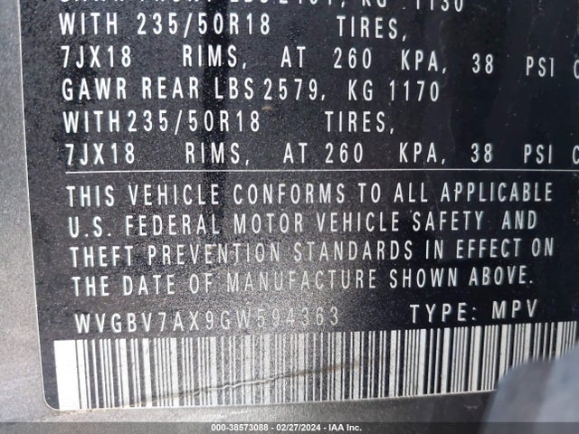 WVGBV7AX9GW594363 Volkswagen TIGUAN SE