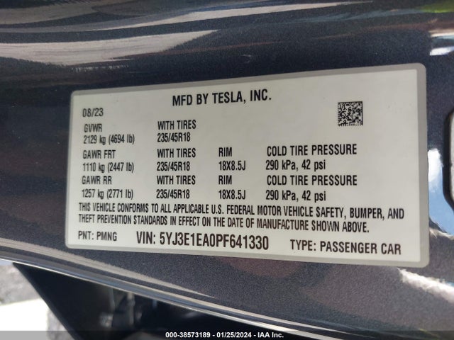 5YJ3E1EA0PF641330 Tesla Model 3 Rear-wheel Drive