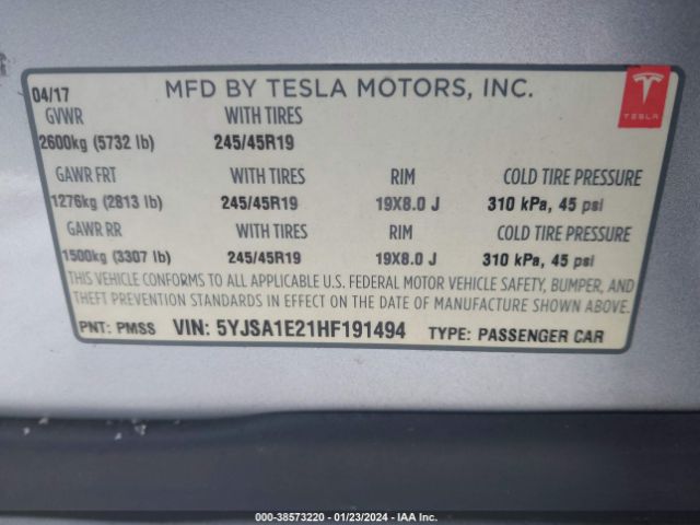 5YJSA1E21HF191494 Tesla Model S 100d/60d/75d/90d/p100d