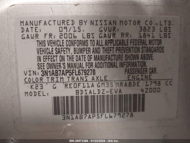 Nissan SENTRA SV 2015 3N1AB7AP5FL679278 Image 9
