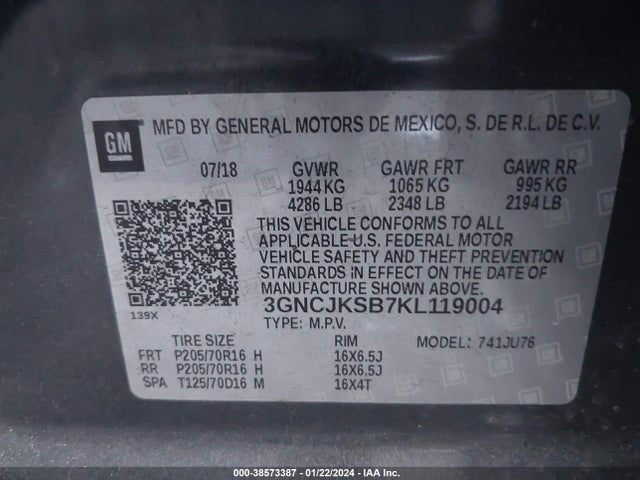 Chevrolet TRAX LS 2019 3GNCJKSB7KL119004 Image 9