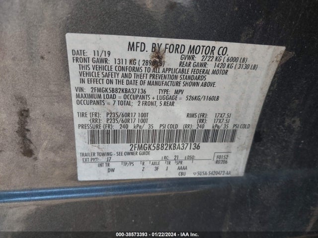 Ford FLEX SE 2019 2FMGK5B82KBA37136 Image 9