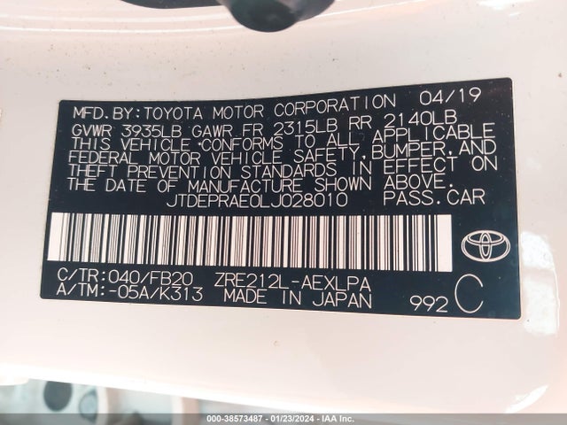 Toyota COROLLA LE 2020 JTDEPRAE0LJ028010 Image 9