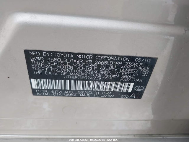 2010 LEXUS ES 350 VIN: JTHBK1EG2A2397715
