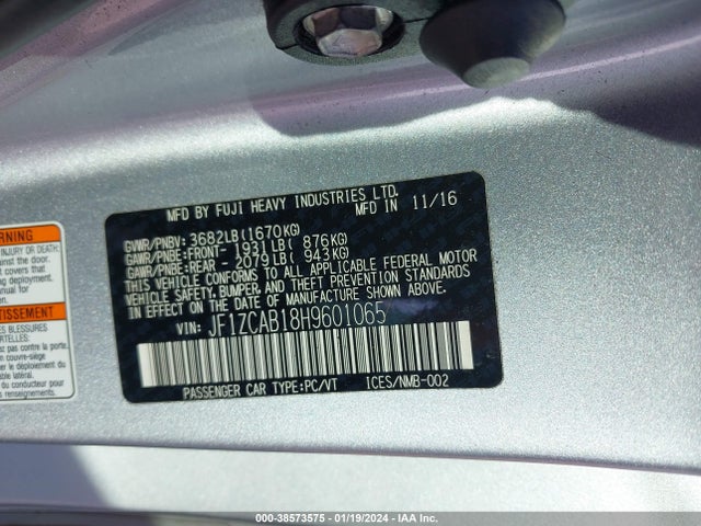 Aukcja sprzedaży 2017 Subaru Brz Premium, vin: JF1ZCAB18H9601065, numer aukcji: 38573575