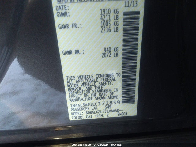 Nissan Altima 2.5 Sl 2014 1N4AL3AP1EC171859 Image 9