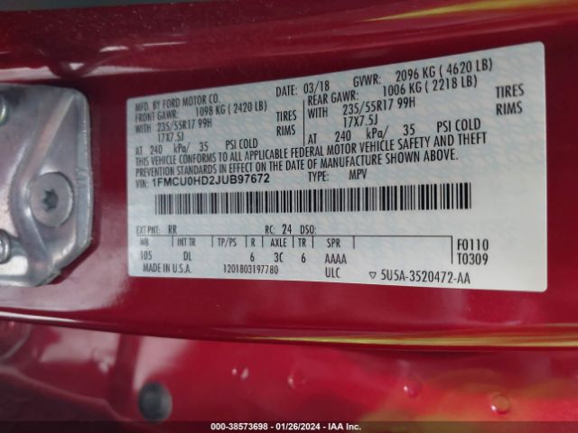1FMCU0HD2JUB97672 Ford ESCAPE SEL
