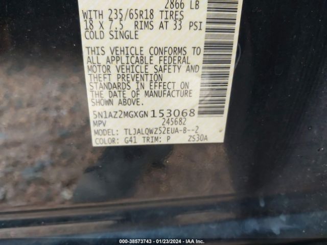 5N1AZ2MGXGN153068 Nissan MURANO SV