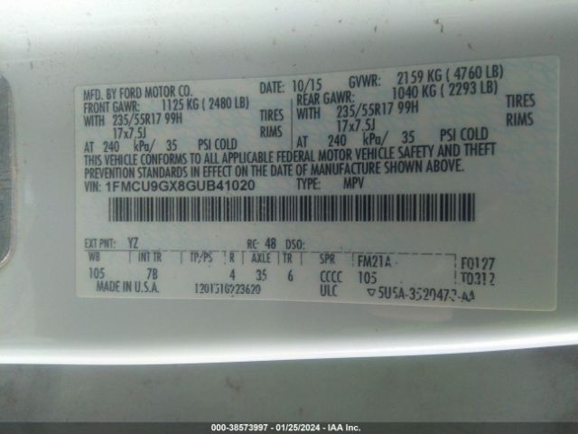1FMCU9GX8GUB41020 Ford ESCAPE SE