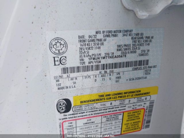 1FMJK1MT1NEA05478 Ford Expedition Max Platinum
