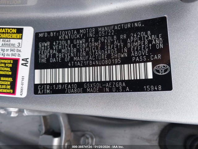Toyota AVALON XLE 2022 4T1AZ1FB4NU080195 Image 9