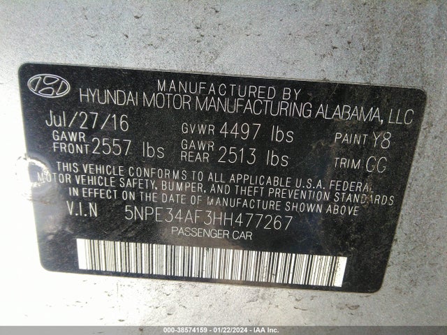 Hyundai Sonata Limited 2017 5NPE34AF3HH477267 Image 9