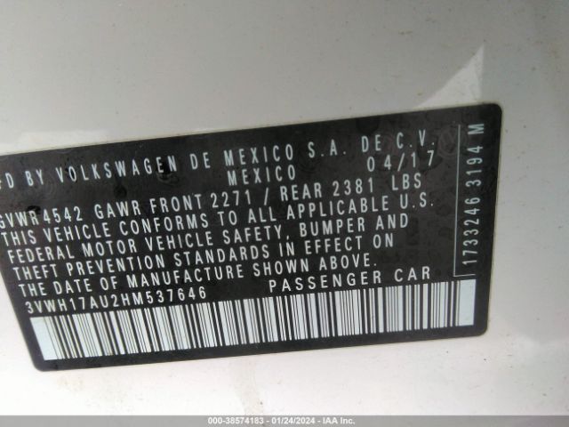 3VWH17AU2HM537646 Volkswagen Golf Alltrack Tsi S/tsi Se/tsi Sel