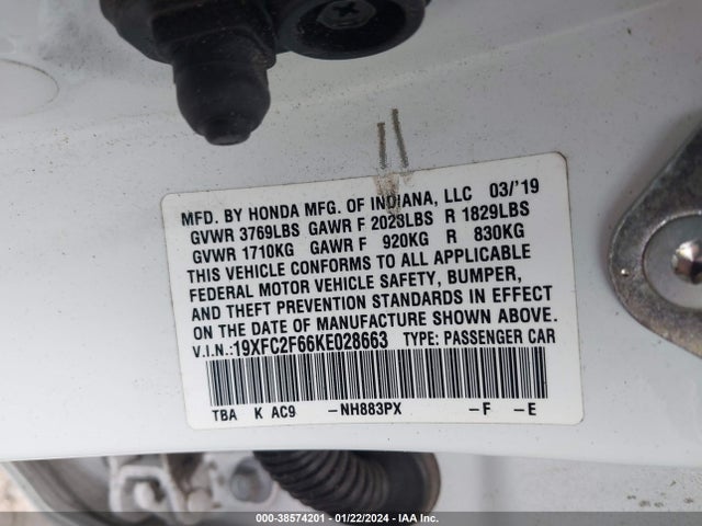 Honda Civic Lx 2019 19XFC2F66KE028663 Image 9