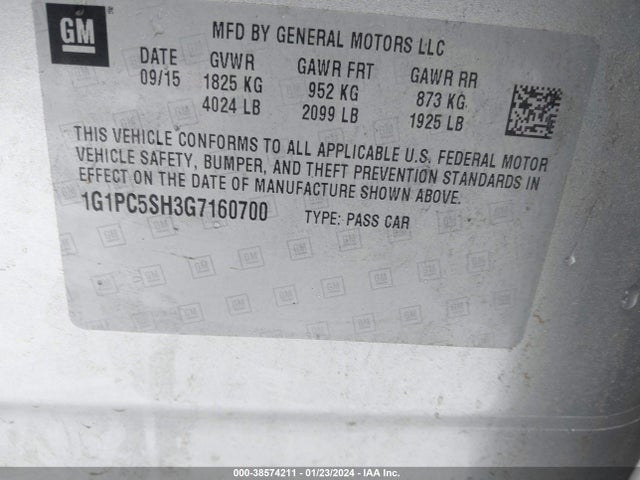 2016 CHEVROLET CRUZE LIMITED LS AUTO VIN: 1G1PC5SH3G7160700