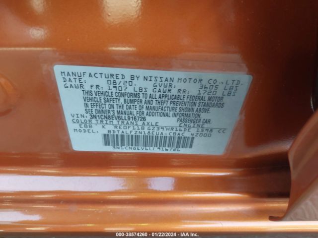 3N1CN8EV6LL916726 Nissan Versa Sv Xtronic Cvt