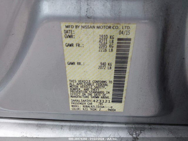 2015 NISSAN ALTIMA 2.5 SL VIN: 1N4AL3AP2FC423121