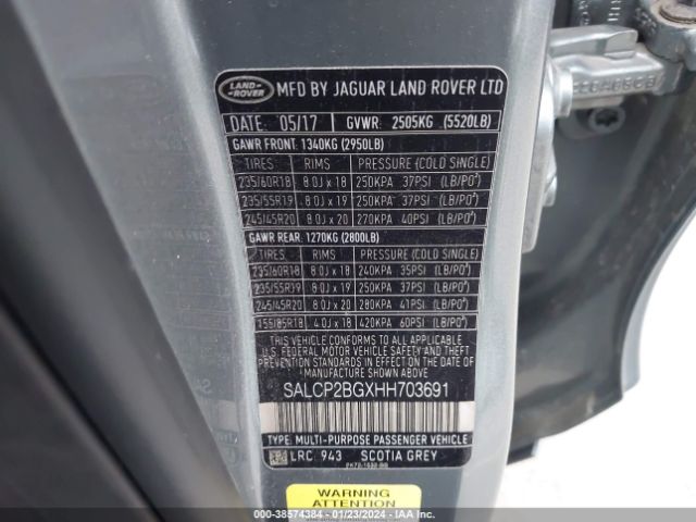SALCP2BGXHH703691 Land Rover Discovery Sport Se