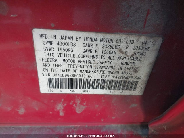 2005 ACURA TSX VIN: JH4CL96885C019180