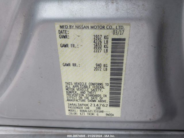 1N4AL3APXHC214762 Nissan Altima 2.5 S