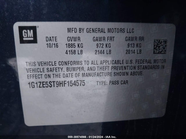 Chevrolet MALIBU 1LT 2017 1G1ZE5ST9HF154575 Image 9