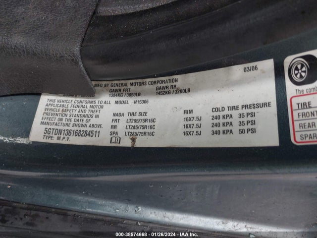 2006 HUMMER H3 SUV VIN: 5GTDN136168284511