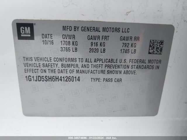 Chevrolet Sonic Lt Auto 2017 1G1JD5SH6H4126014 Image 9