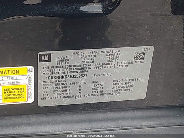 GMC Acadia Slt-1 2014 1GKKRRKD3EJ252527 Image 9