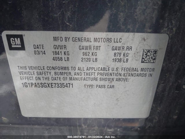 Chevrolet Cruze Ls Auto 2014 1G1PA5SGXE7335471 Image 9