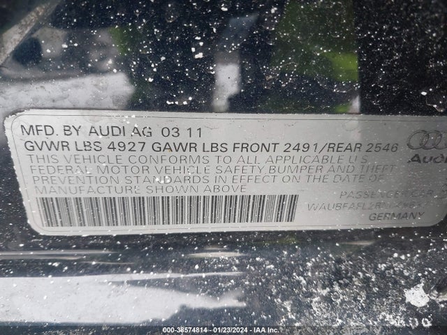 2011 AUDI A4 2.0T PREMIUM VIN: WAUBFAFL2BN049637