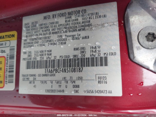 Ford Mustang Gt Premium Fastback 2022 1FA6P8CF4N5108187 Image 9