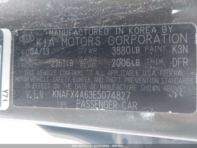 KNAFX4A63E5074827 KIA FORTE LX