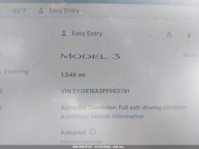 5YJ3E1EA3PF663791 Tesla Model 3 Rear-wheel Drive