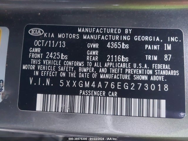 KIA Optima Lx 2014 5XXGM4A76EG273018 Image 9