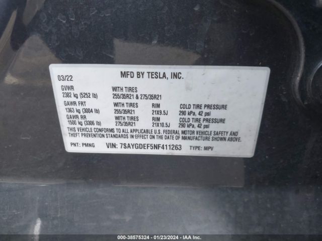2022 TESLA MODEL Y 7SAYGDEF5NF411263 Photo 8