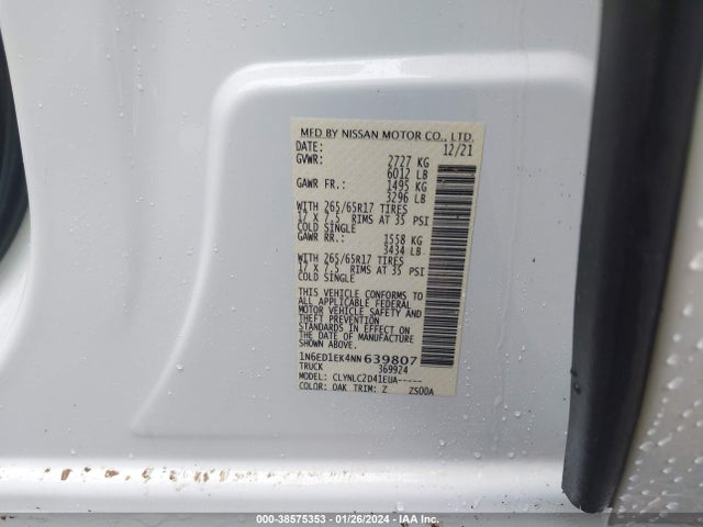 Nissan Frontier Sv 4x4 2022 1N6ED1EK4NN639807 Image 9