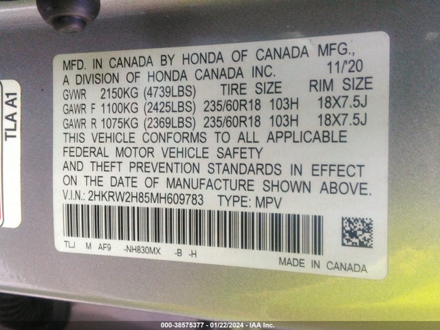 Honda CR-V EXL 2021 2HKRW2H85MH609783 Image 9