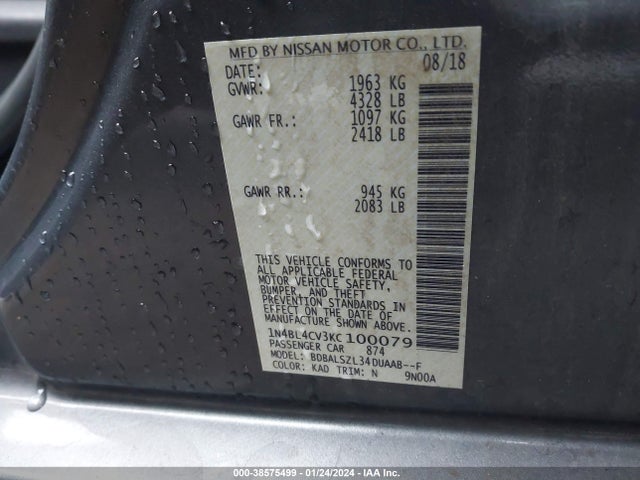 Nissan Altima 2.5 Sr 2019 1N4BL4CV3KC100079 Image 9