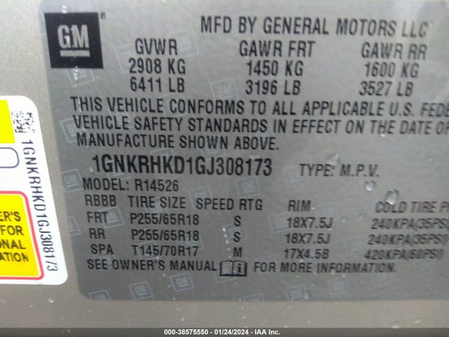 Chevrolet Traverse 2lt 2016 1GNKRHKD1GJ308173 Image 9
