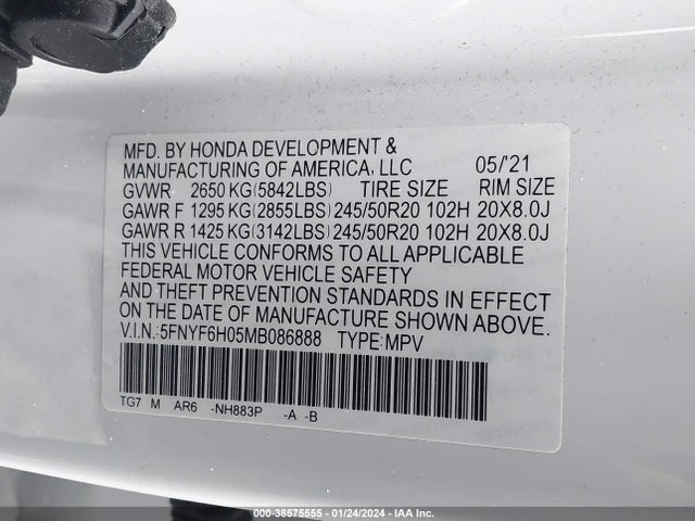 Honda Pilot Awd Elite 2021 5FNYF6H05MB086888 Image 9