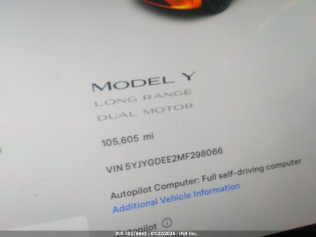 5YJYGDEE2MF298066 Tesla Model Y Long Range Dual Motor All-wheel Drive