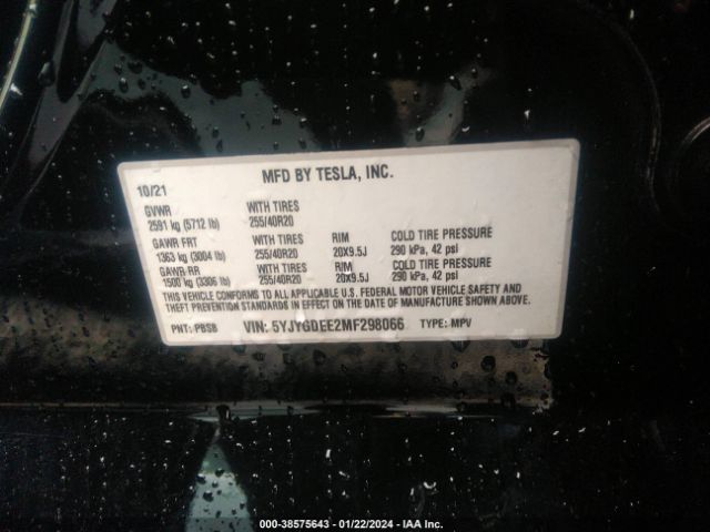 5YJYGDEE2MF298066 Tesla Model Y Long Range Dual Motor All-wheel Drive