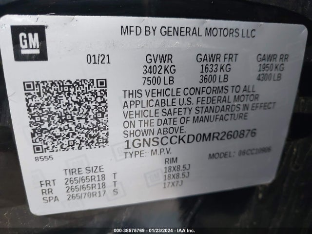 Chevrolet Suburban 2wd Lt 2021 1GNSCCKD0MR260876 Image 9
