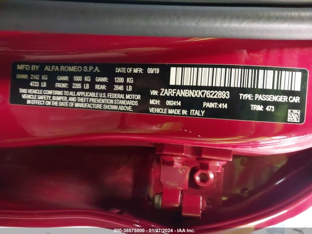 ZARFANBNXK7622893 Alfa Romeo Giulia Ti Sport Awd