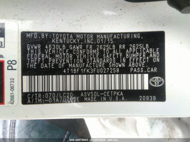4T1BF1FK3FU027258 Toyota CAMRY XSE