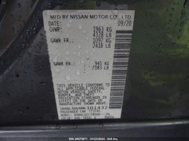 1N4BL4DV4MN301432 Nissan Altima Sv Fwd