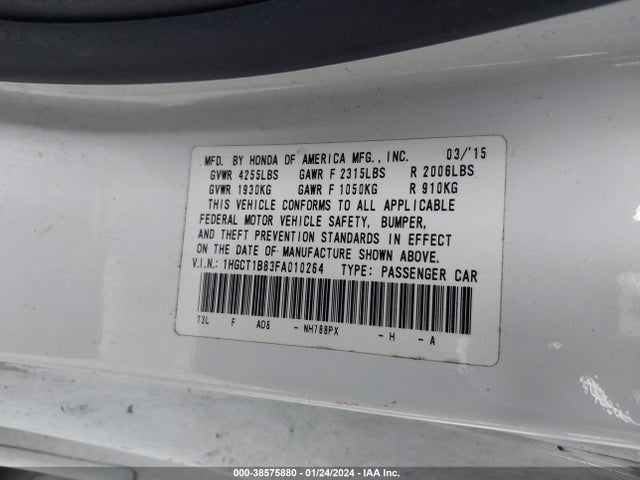 Honda Accord Ex-l 2015 1HGCT1B83FA010264 Image 9