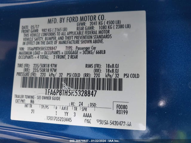 Ford Mustang Ecoboost 2017 1FA6P8TH5H5328847 Image 9